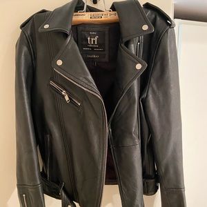 Genuine leather moto jacket. Womens. Zara - size small.